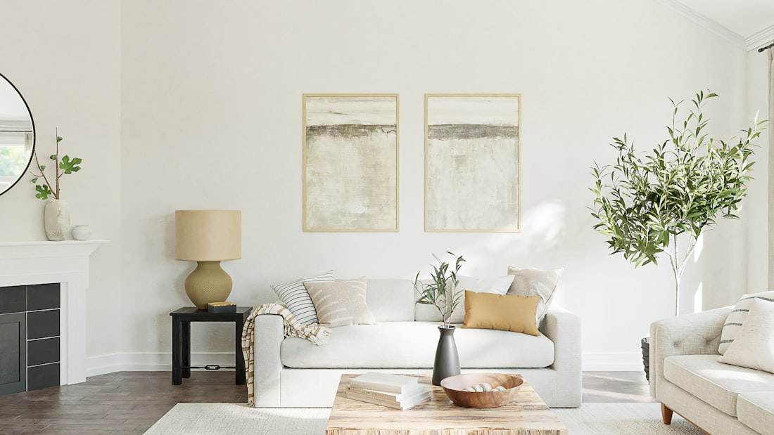 Hell gestrichenes, modernes Wohnzimmer